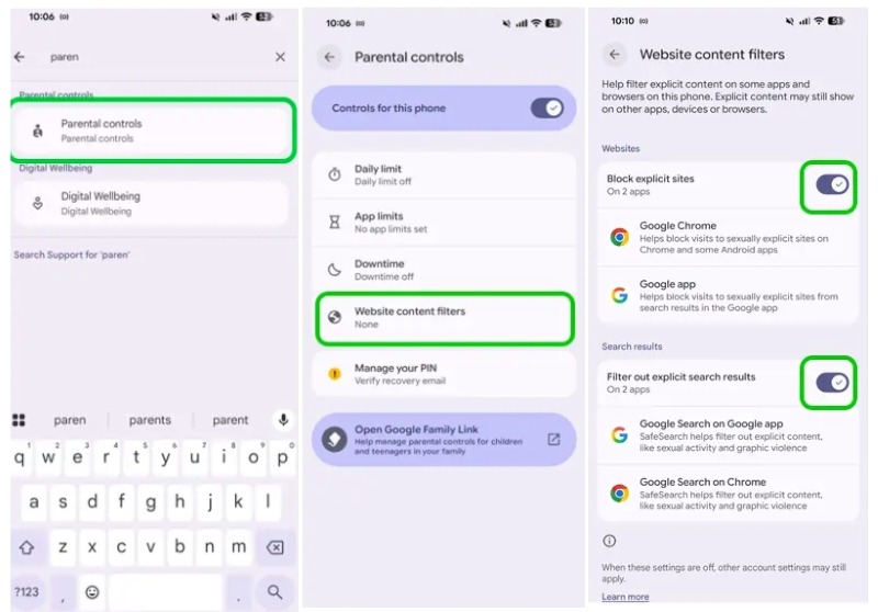 how to block inappropriate websites on Android